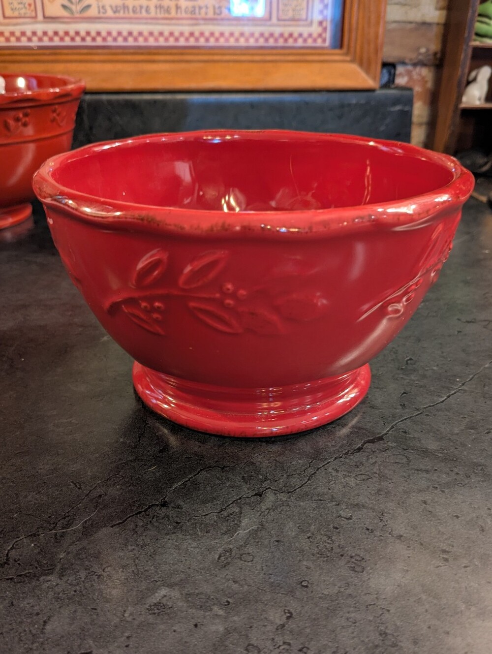 Country Kitchen Red Bowls & Floral Lidded Sugar Bowl 3-Piece Lot - Picture 8 of 10
